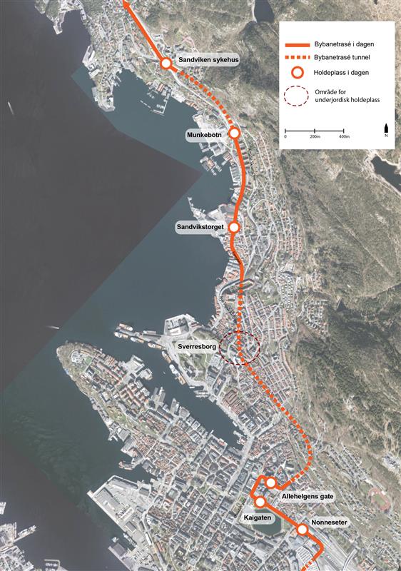Illustrasjon av Politisk bestilt trasé som Plan- og bygningsetaten jobber etter